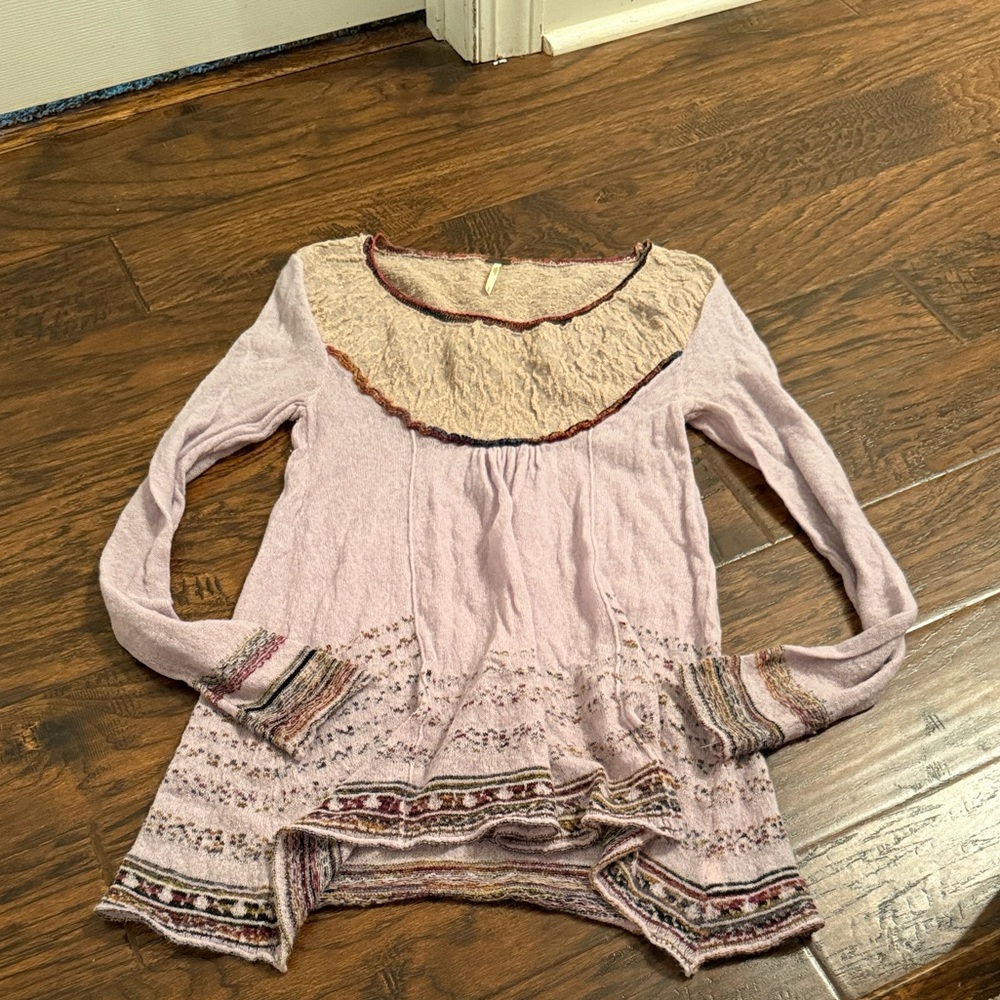 Free People Boho Long Sleeve Sweater with Embroidered Details